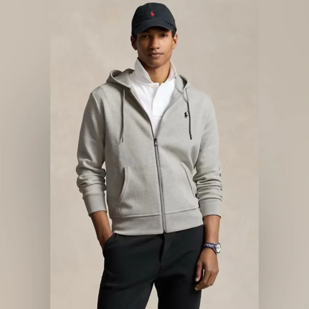 Polo Ralph Lauren Full-Zip Hoodie L NWOT Gray Double-Knit Fleece Casual Lounge